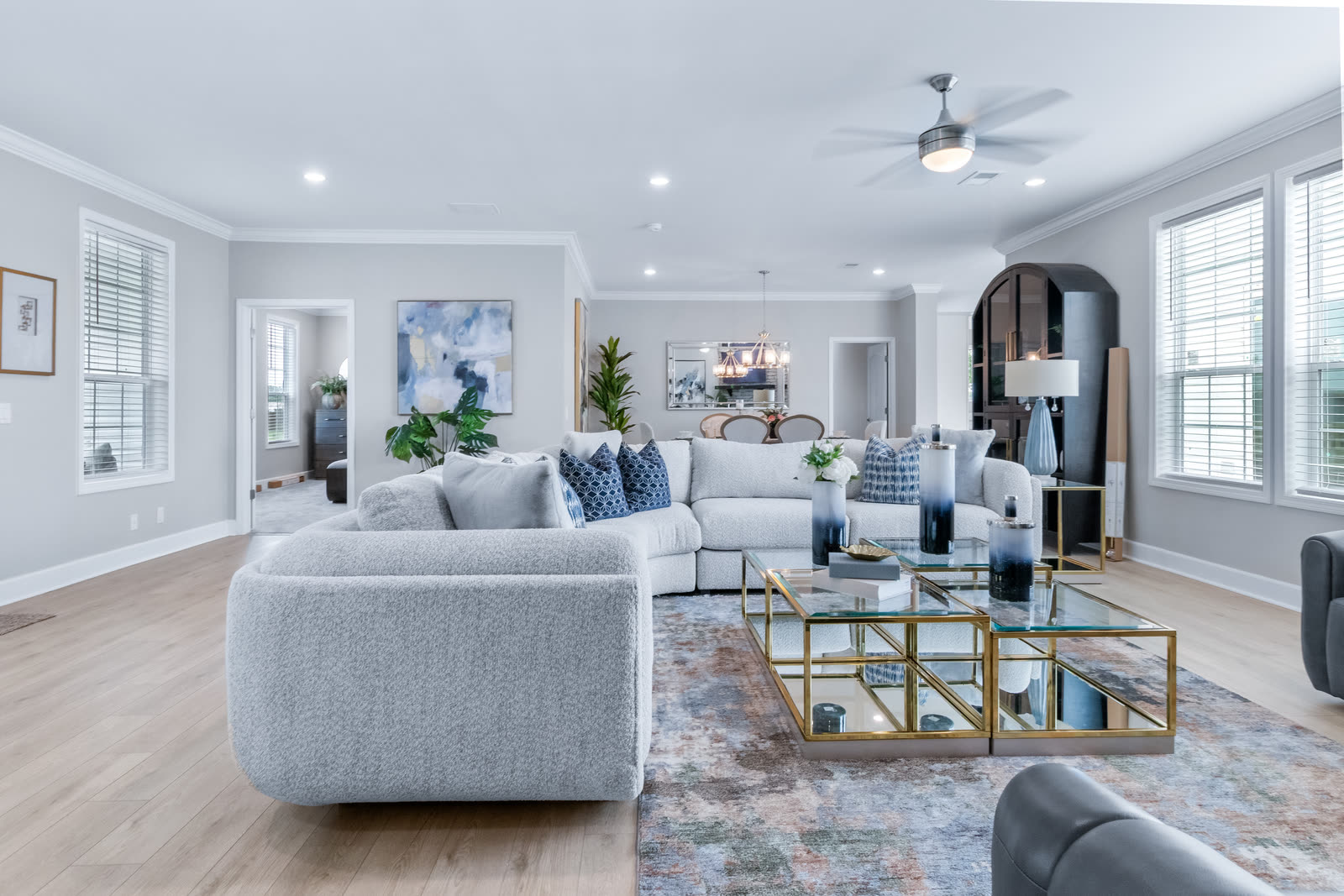 Living room with a light gray sectional